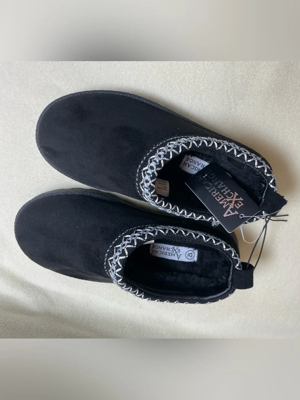 American Exchange Kids Black Slip-On Slippers with Silver Braid Size 12  Youth